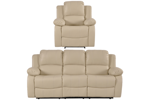 Valencia Cream Leather Manual Recliner 3+1 Seater Sofa Set