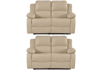 Cream leather manual recliner sofa set – 3+2 configuration with three seater and two seater recliner sofas on white background, classic cream leather recliner 3+2 living room furniture