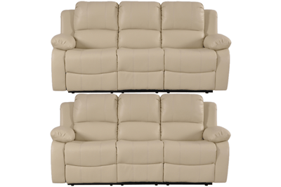 Valencia Cream Leather Manual Recliner 3+3 Seater Sofa Set