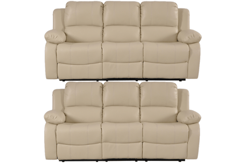 Valencia Cream Leather Manual Recliner 3+3 Seater Sofa Set