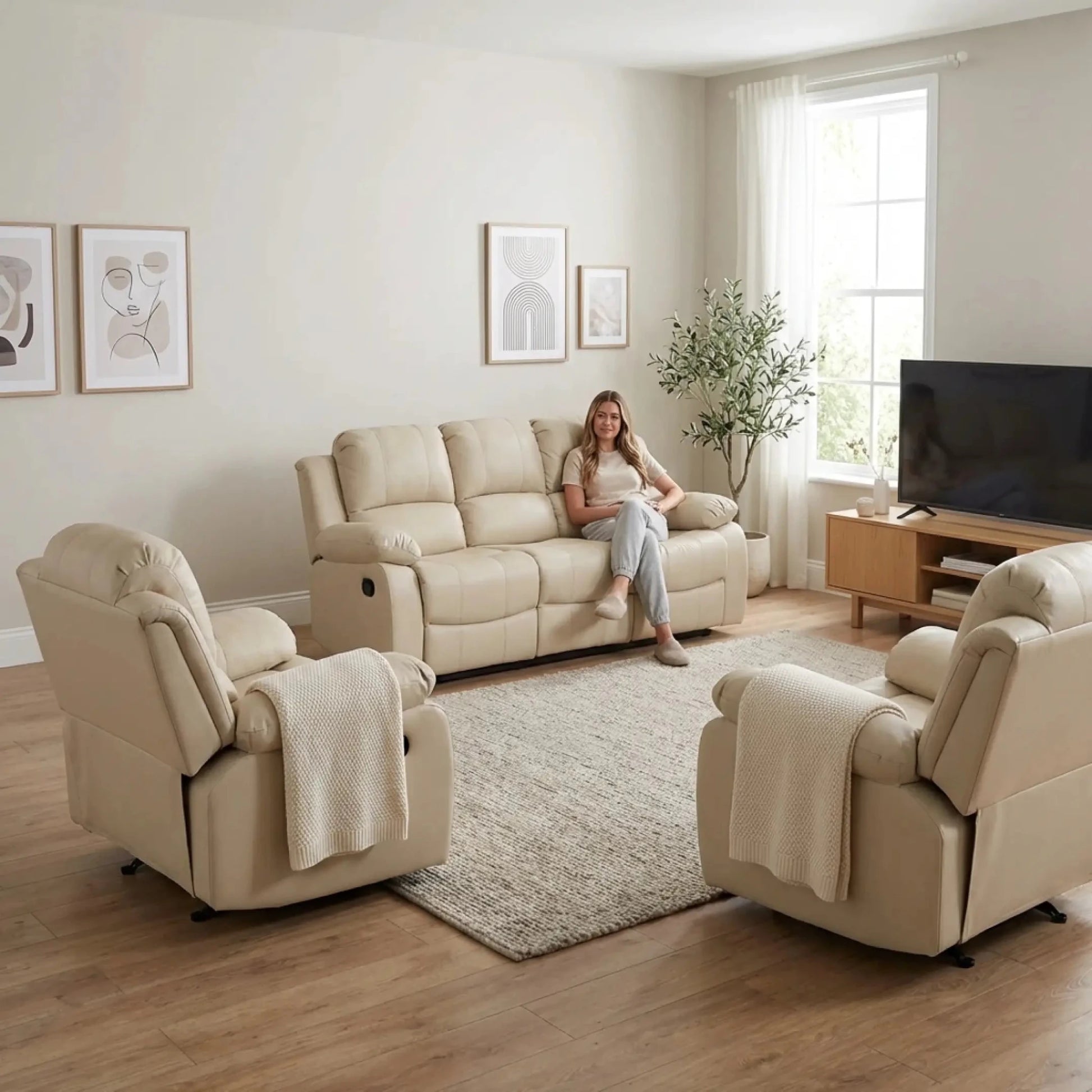 Valencia Cream 3+1+1 Seater Sofa Set