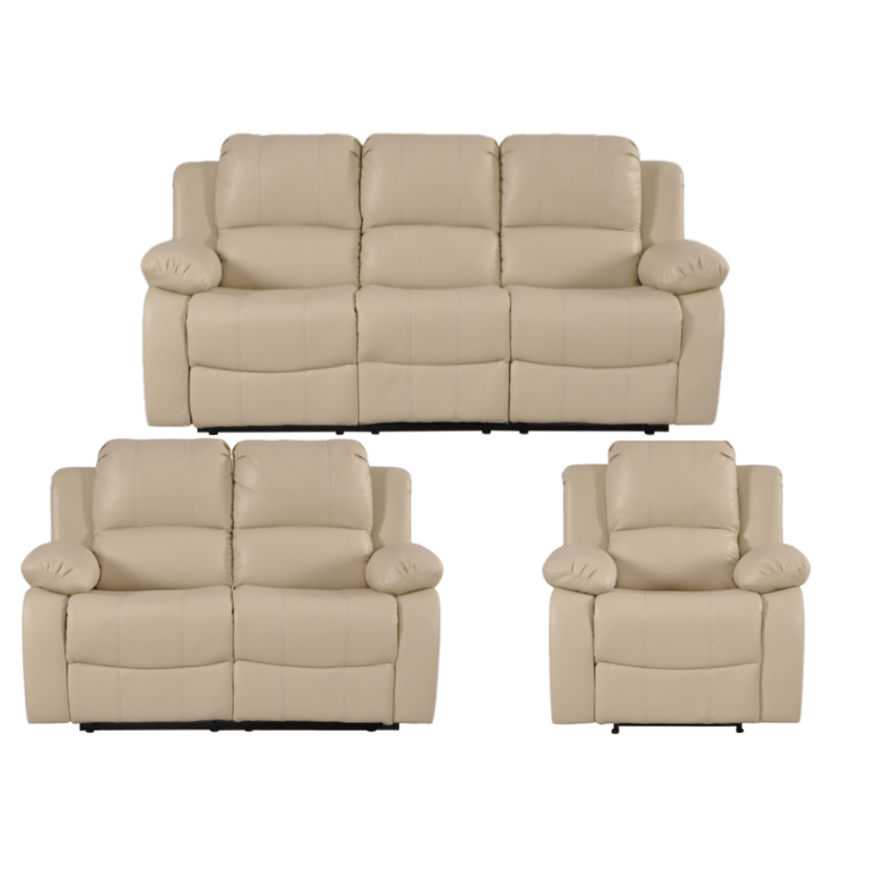 Beige leather sofa set on a white background