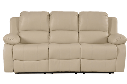 Cream leather recliner 3 seater sofa on white background – modern three seater leather reclining couch for stylish and comfortable living room seating