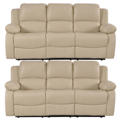 Two beige reclining sofas on a white background