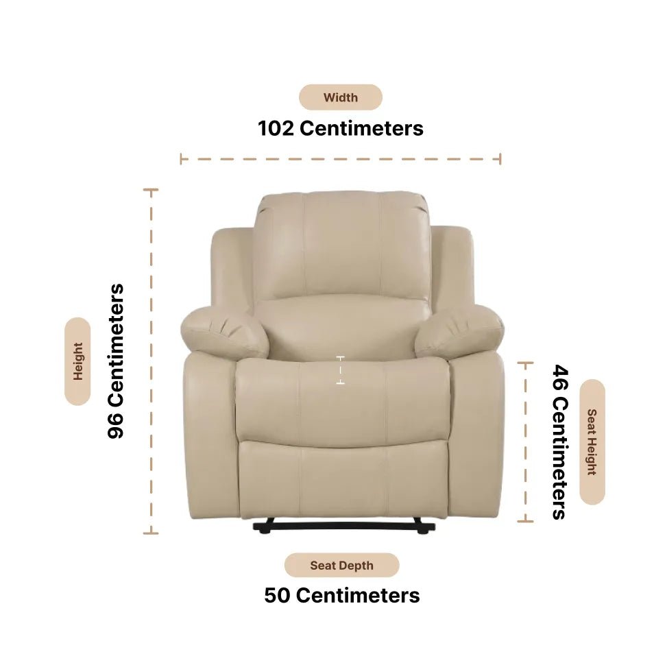 Valencia Cream Leather Manual Recliner Armchair — Dimension diagram