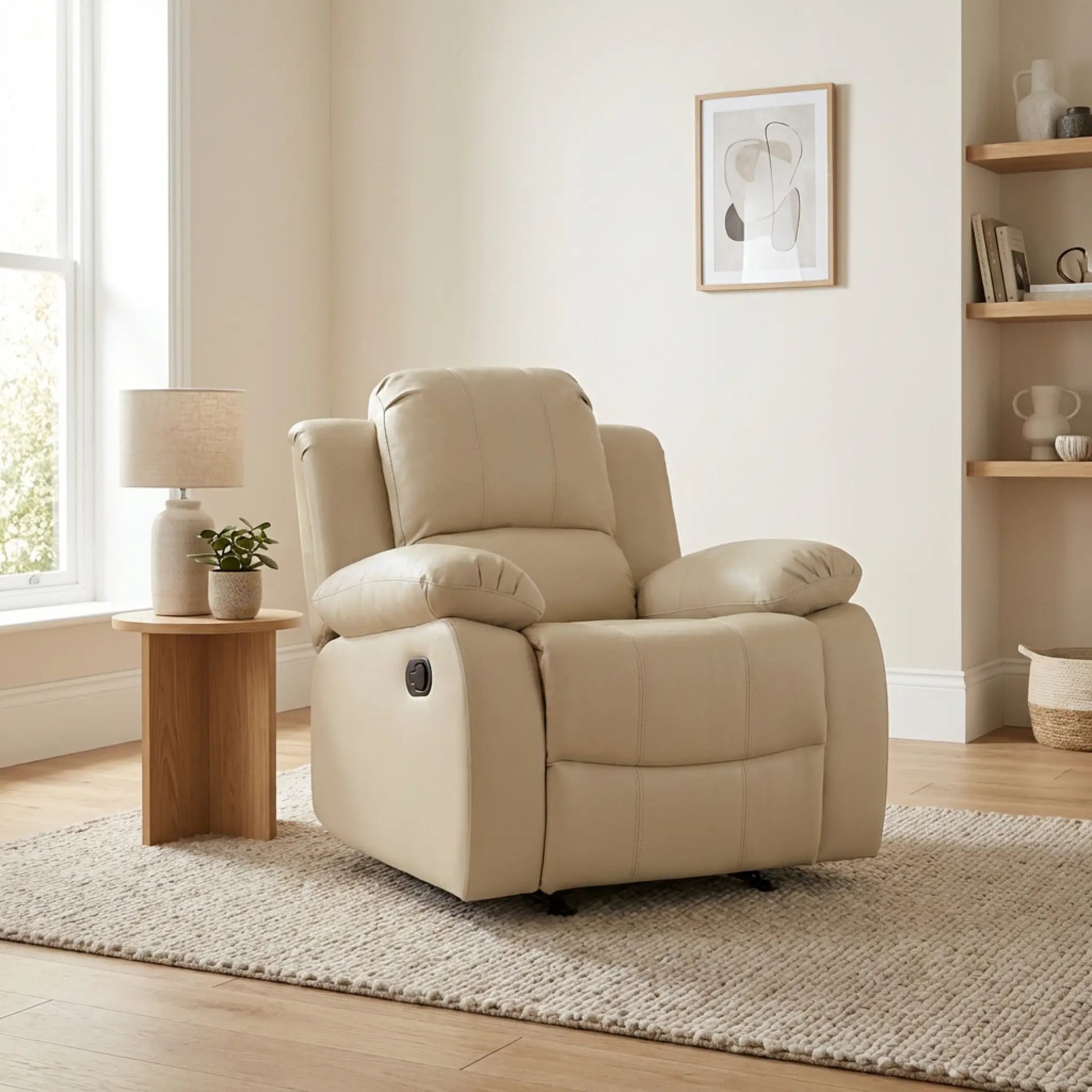 Valencia Cream Leather Manual Recliner Armchair