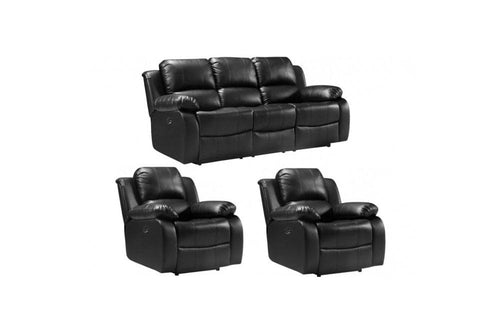 Valencia Genuine Black Leather 3+1+1 Seater Electric Power Recliner Sofa Set