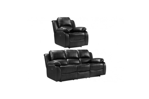 Valencia Genuine Black Leather 3+1 Seater Electric Power Recliner Sofa Set
