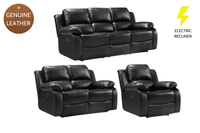 Valencia Genuine Black Leather 3+2+1 Seater Electric Power Recliner Sofa Set