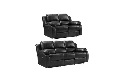 Valencia Genuine Black Leather 3+2 Seater Electric Power Recliner Sofa Set