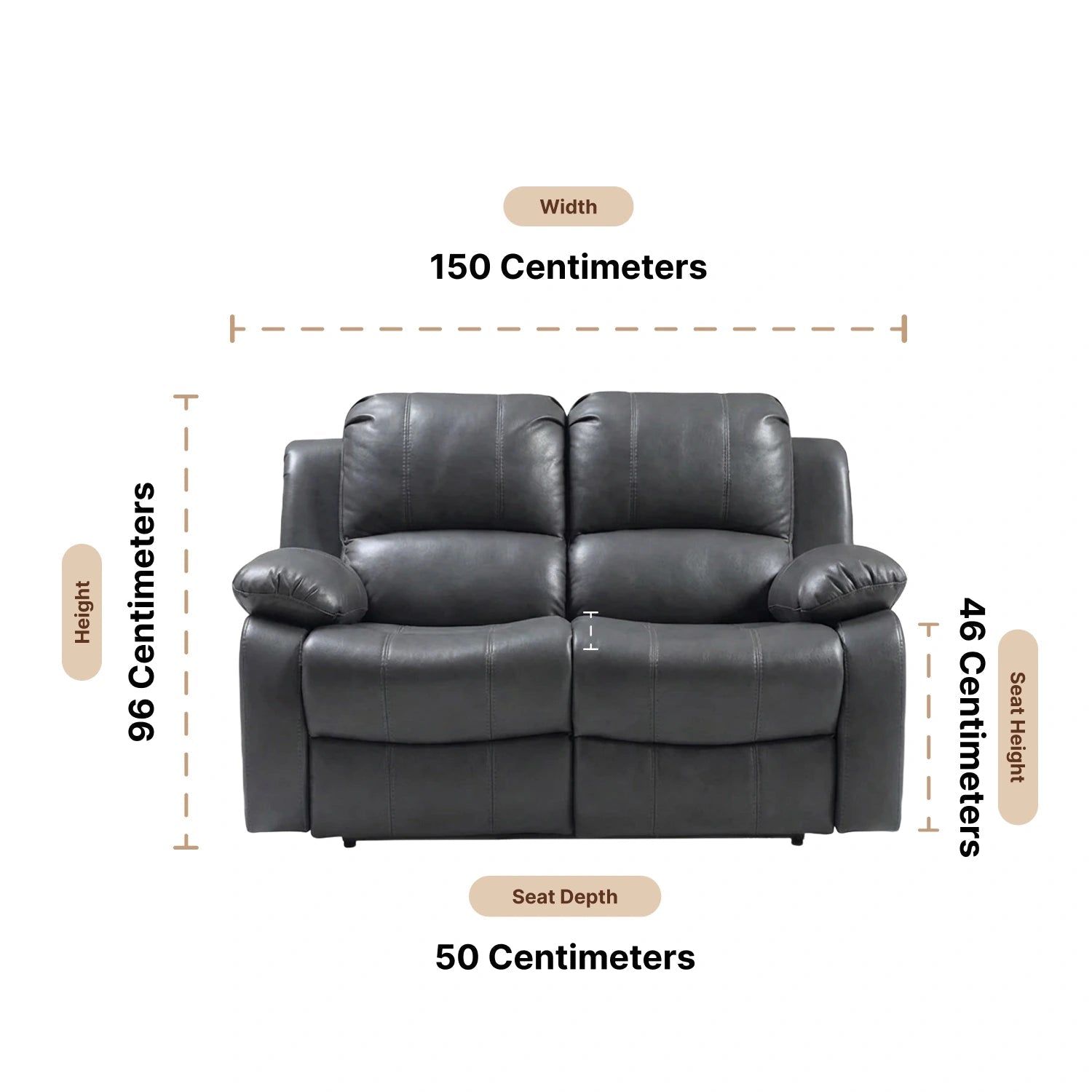 Valencia Grey Leather 2 Seater Manual Recliner Sofa - Furniture Instore