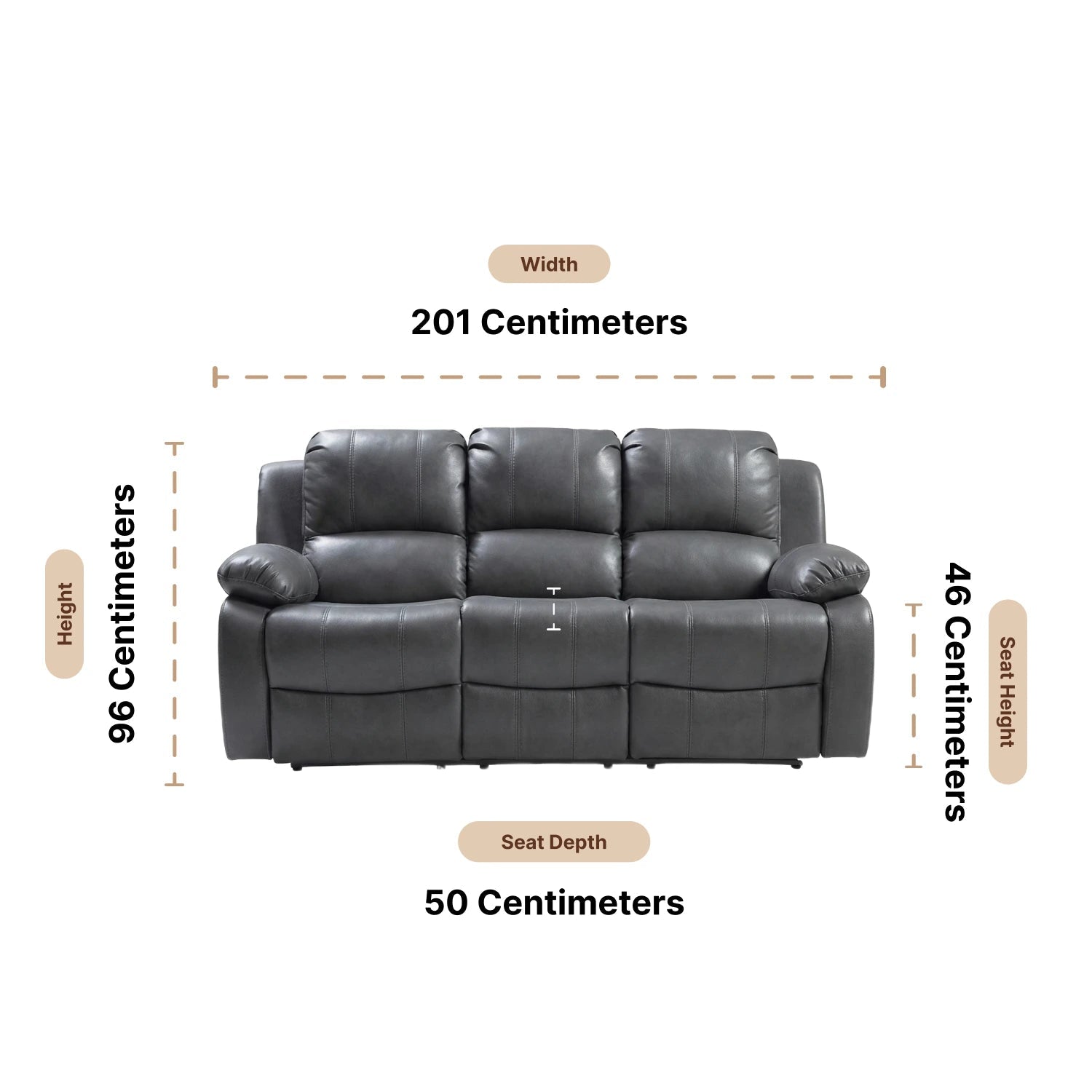 Valencia Grey Leather 3 Seater Manual Recliner Sofa - Furniture Instore