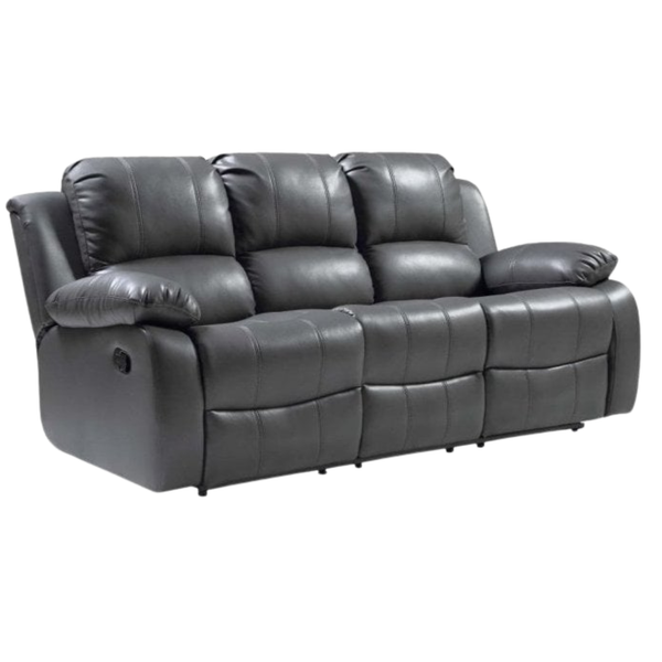 Valencia Grey Leather 3 Seater Manual Recliner Sofa