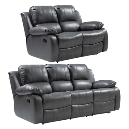 Two grey reclining sofas on a white background