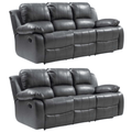 Valencia Grey Leather Manual Recliner 3+3 Seater Sofa Set