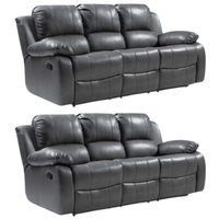 Valencia Grey Leather Manual Recliner 3+3 Seater Sofa Set