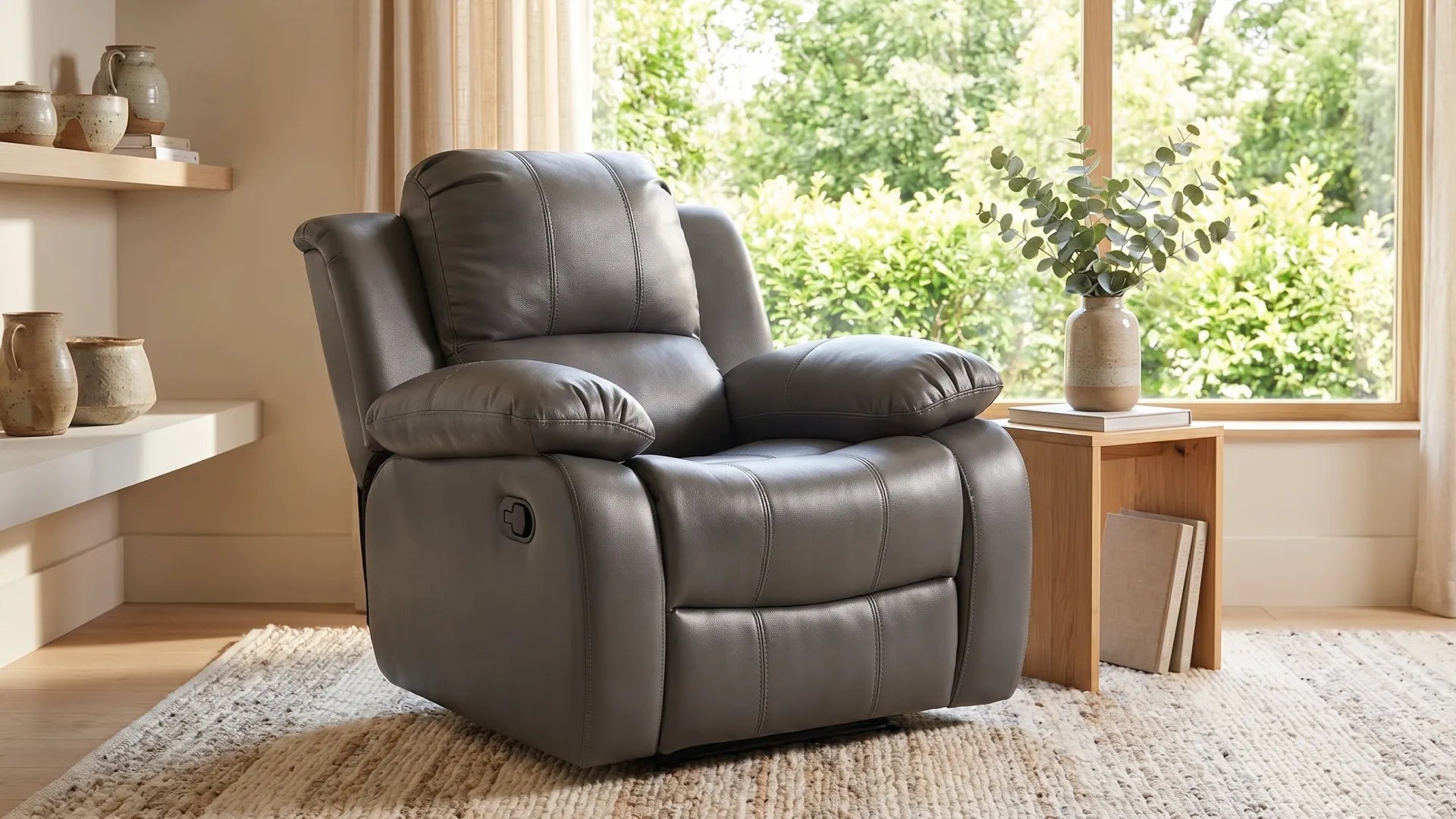 Valencia Grey Leather Manual Recliner Armchair - view 8 - Furniture Instore