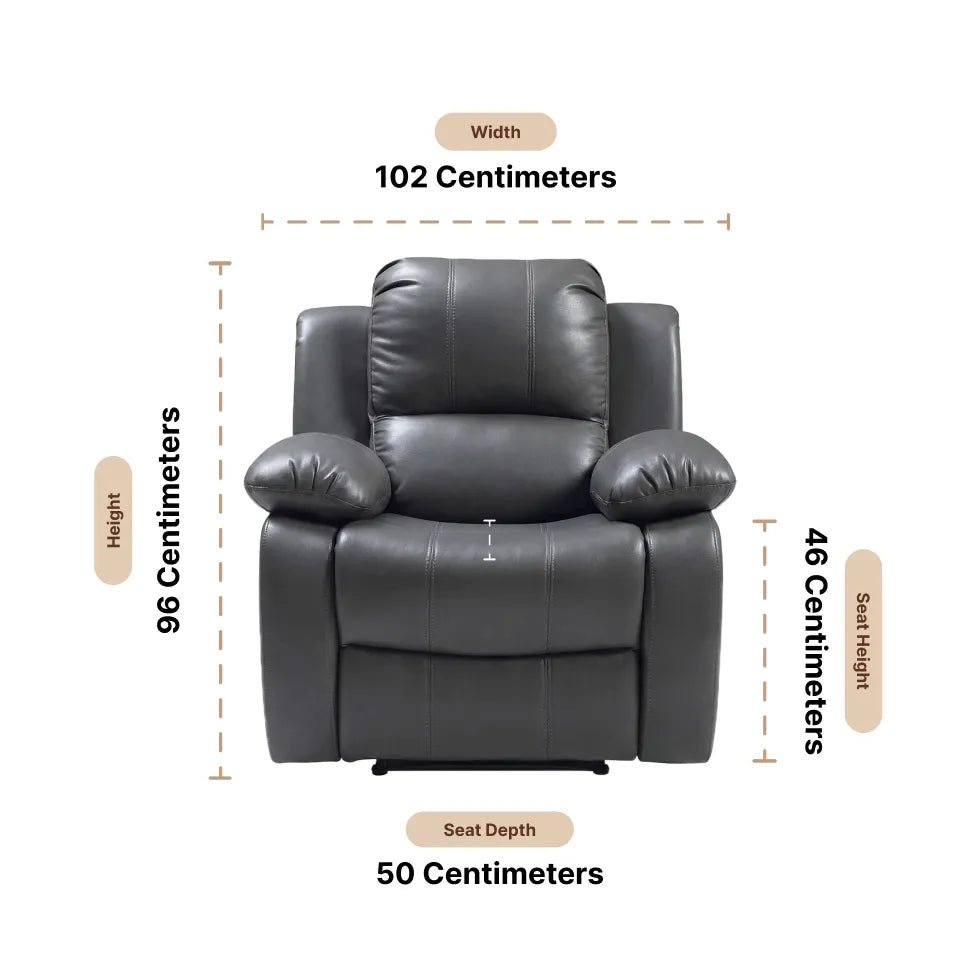 Valencia Grey Leather Manual Recliner Armchair — Dimension diagram