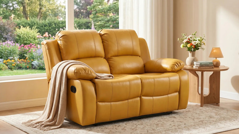 Valencia Mustard Leather Manual Recliner 2 Seater Recliner Sofa - view 8 - Furniture Instore