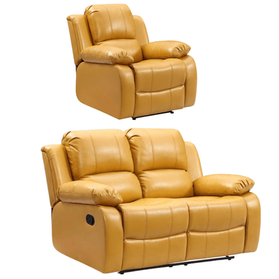 Valencia Mustard Leather Manual Recliner 2+1 Seater Sofa Set