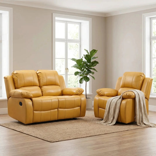 Valencia Mustard Leather Manual Recliner 2+1 Sofa Set - Furniture Instore