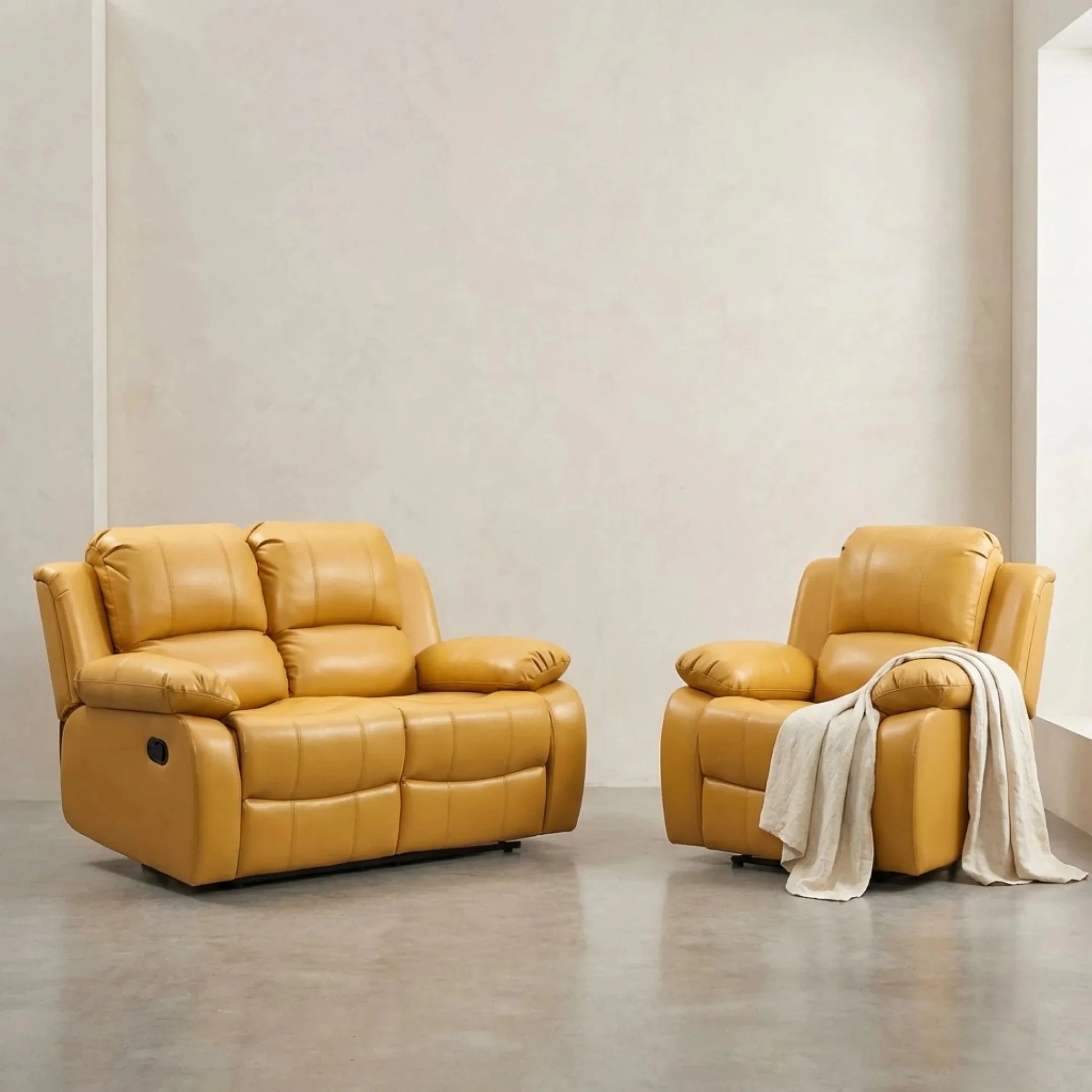 Valencia Mustard Leather Manual Recliner 2+1 Sofa Set - Furniture Instore