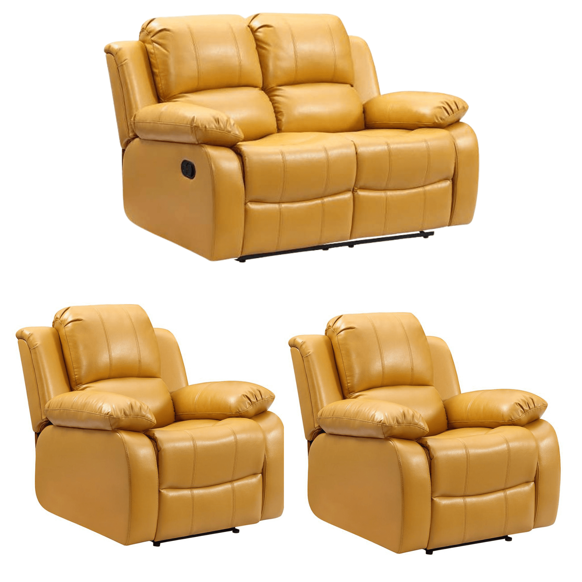 Valencia Mustard Leather Manual Recliner 2+1+1 Seater Sofa Set - Furniture Instore