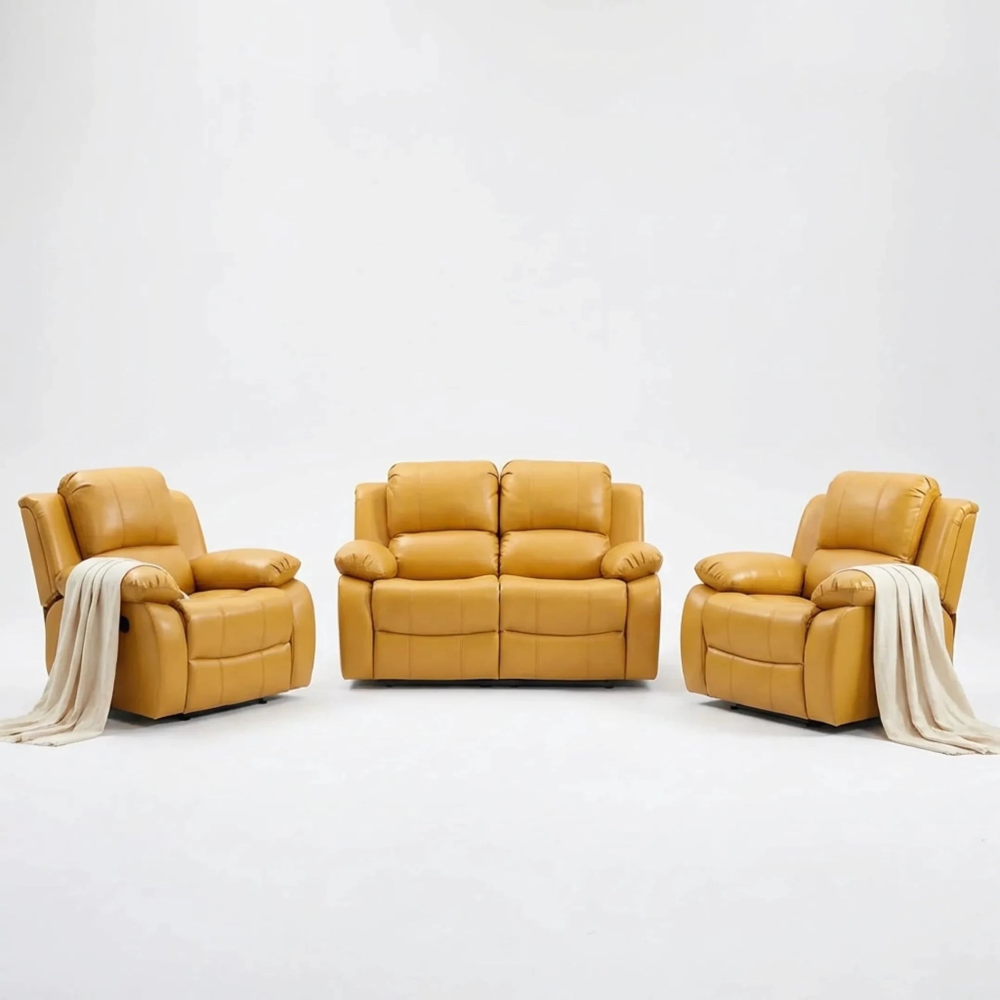 Valencia Mustard Leather Manual Recliner 2+1+1 Seater Sofa Set - Furniture Instore