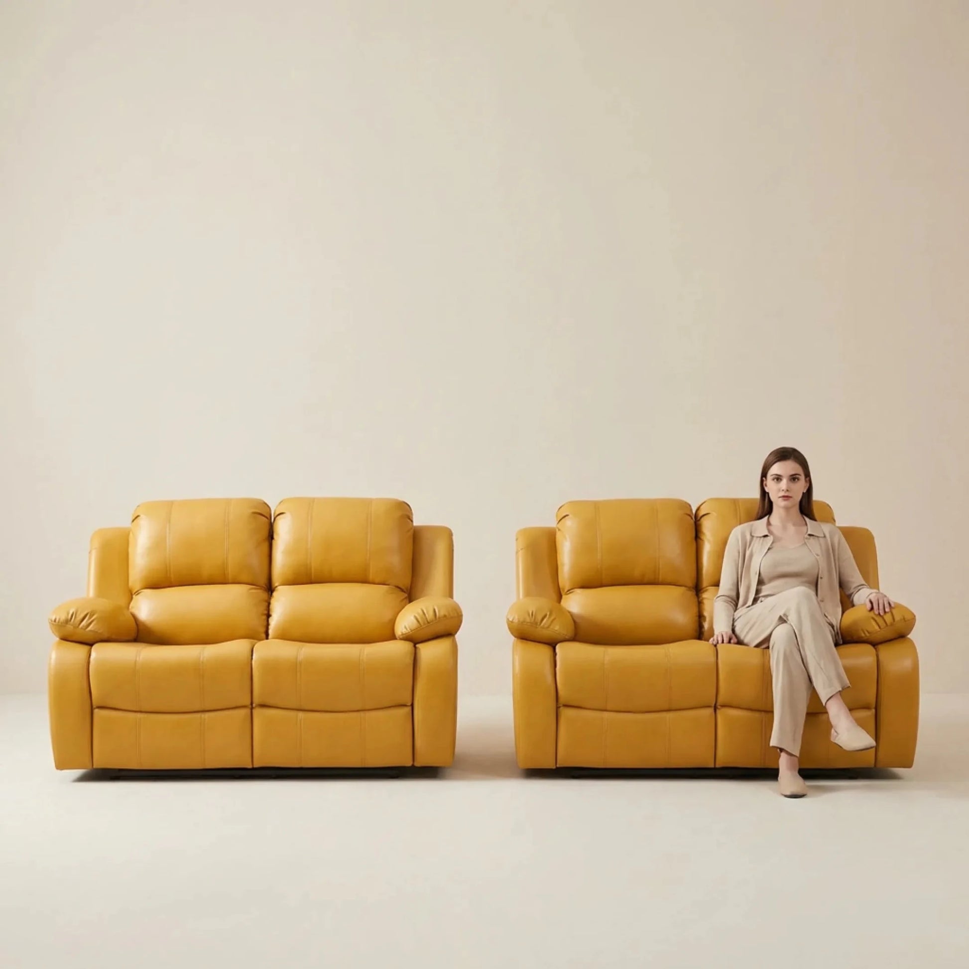 Valencia Mustard Leather Manual Recliner 2+2 Seater Sofa Set - Furniture Instore