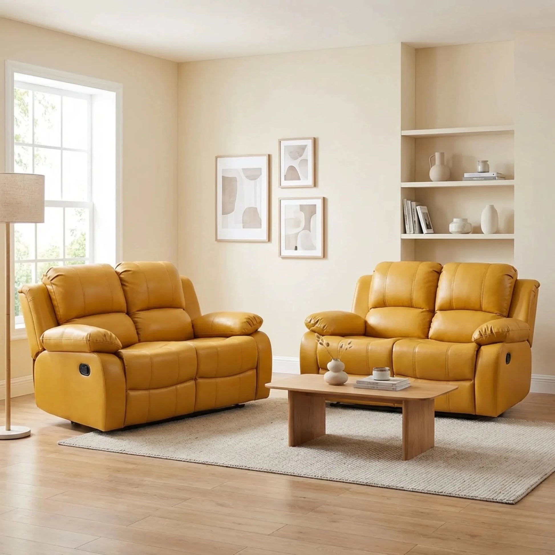 Valencia Mustard Leather Manual Recliner 2+2 Seater Sofa Set - Furniture Instore