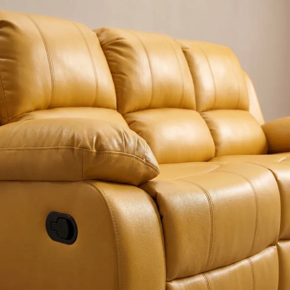 Valencia Mustard Leather Manual Recliner 3 Seater Recliner - view 5 - Furniture Instore