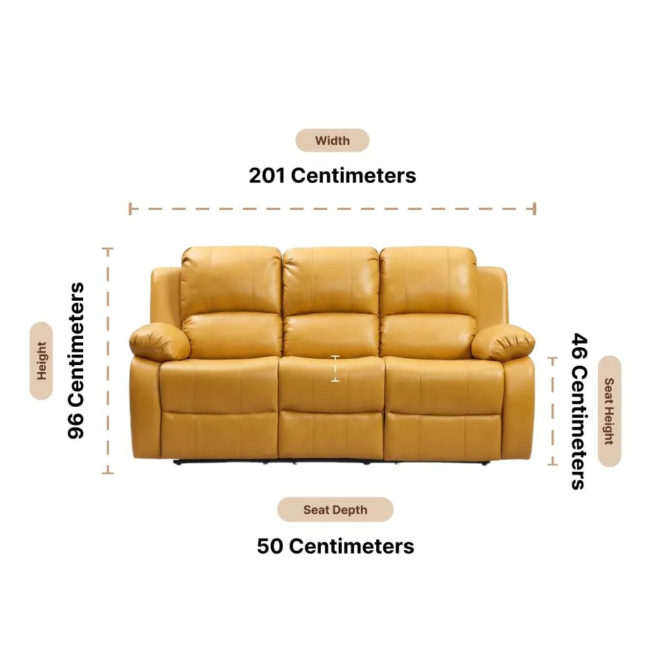 Valencia Mustard Leather Manual Recliner 3 Seater Recliner - view 3 - Furniture Instore