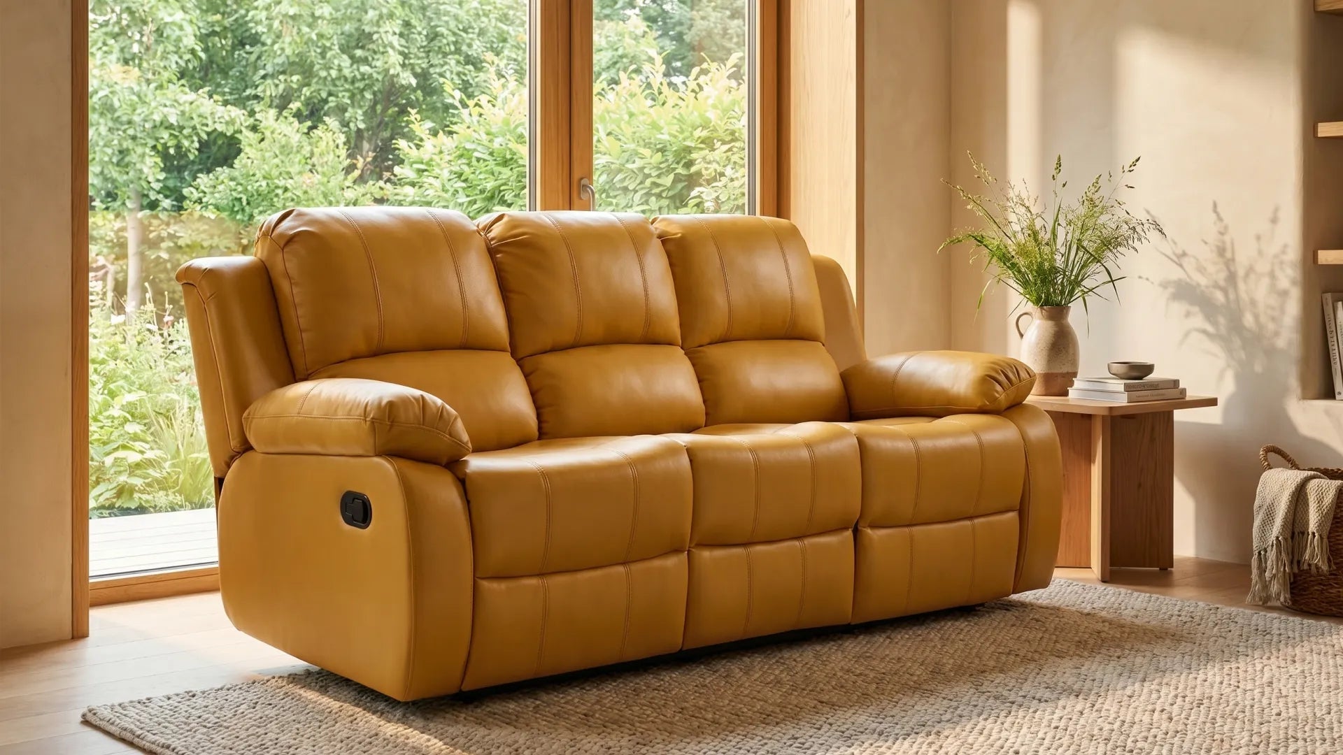 Valencia Mustard Leather Manual Recliner 3 Seater Recliner - view 8 - Furniture Instore