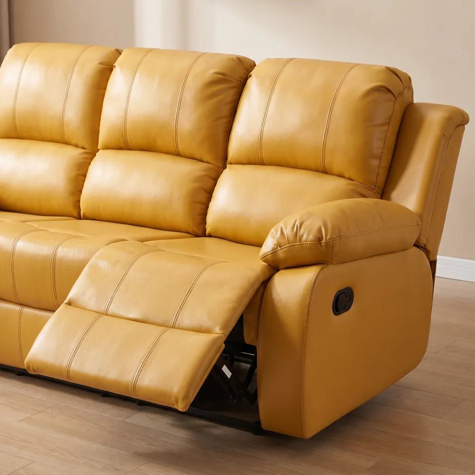 Valencia Mustard Leather Manual Recliner 3 Seater Recliner - view 4 - Furniture Instore