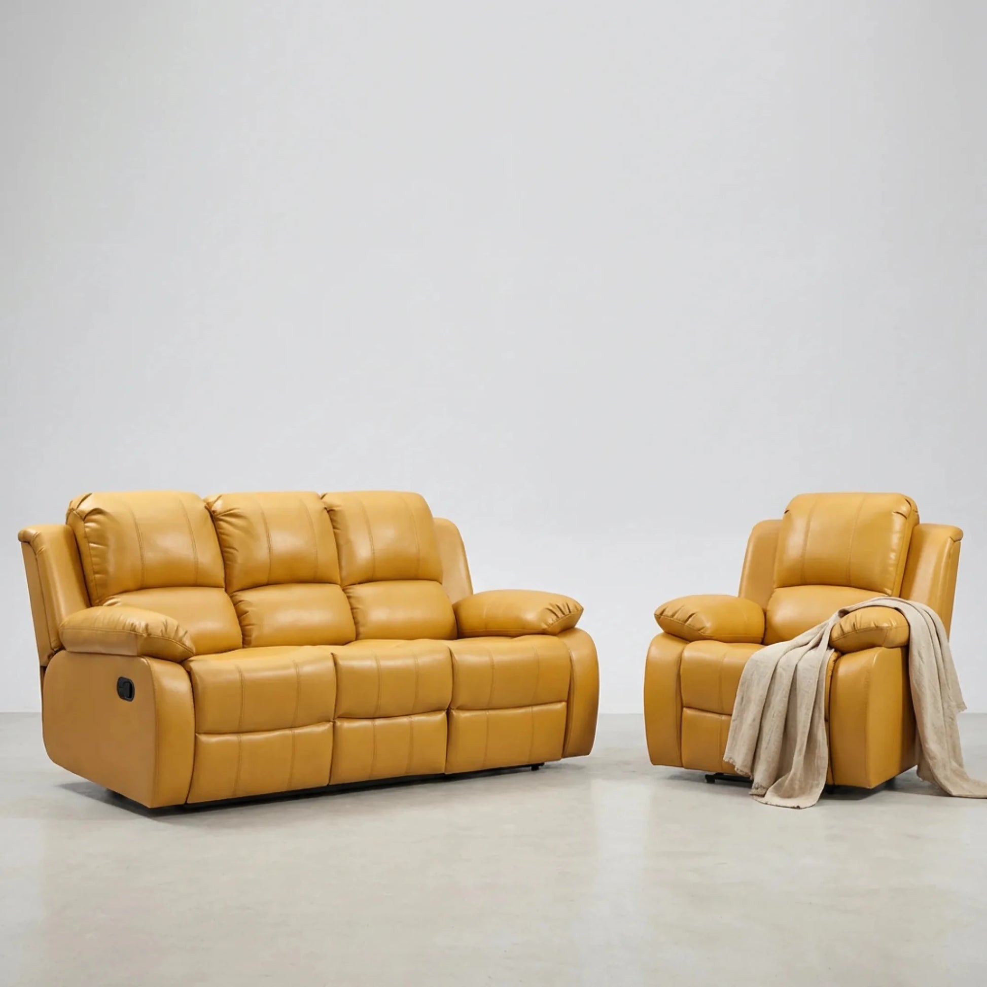 Valencia Mustard Leather Manual Recliner 3+1 Seater Sofa Set - Furniture Instore