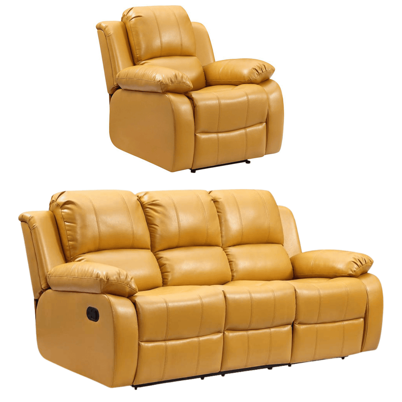 Valencia Mustard Leather Manual Recliner 3+1 Seater Sofa Set - Furniture Instore