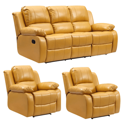 Valencia Mustard Leather Manual Recliner 3+1+1 Sofa Set