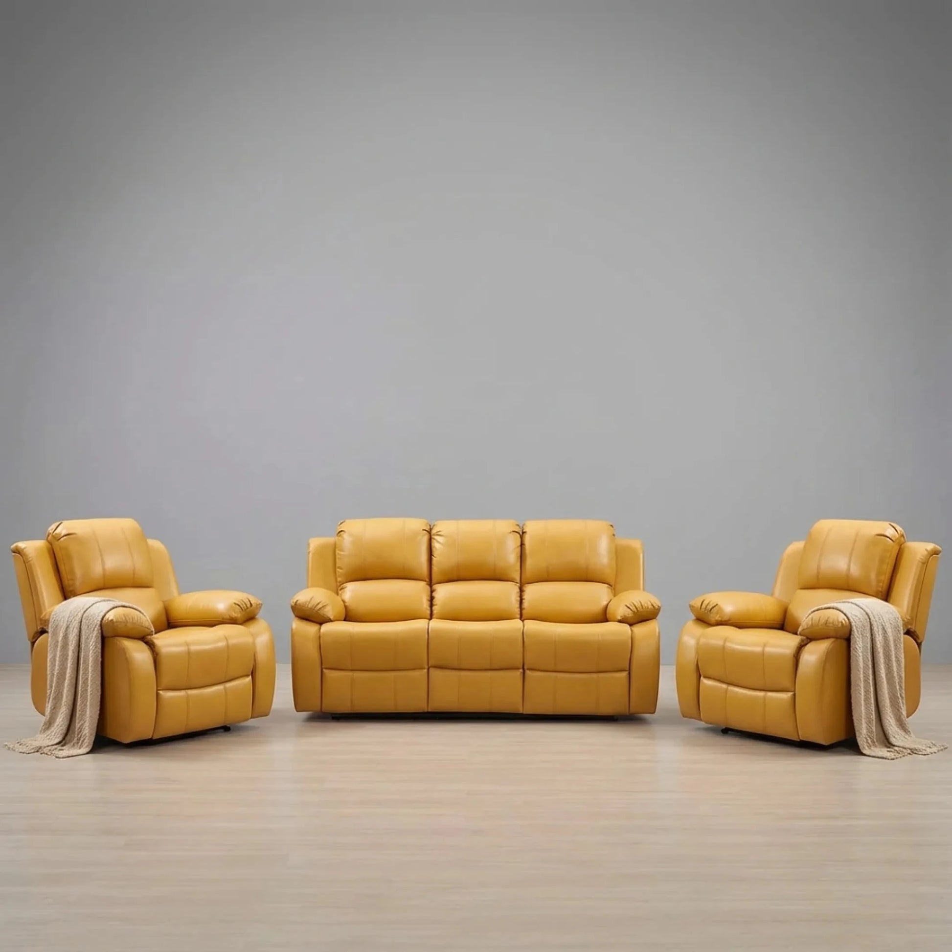 Valencia Mustard Leather Manual Recliner 3+1+1 Sofa Set - Furniture Instore