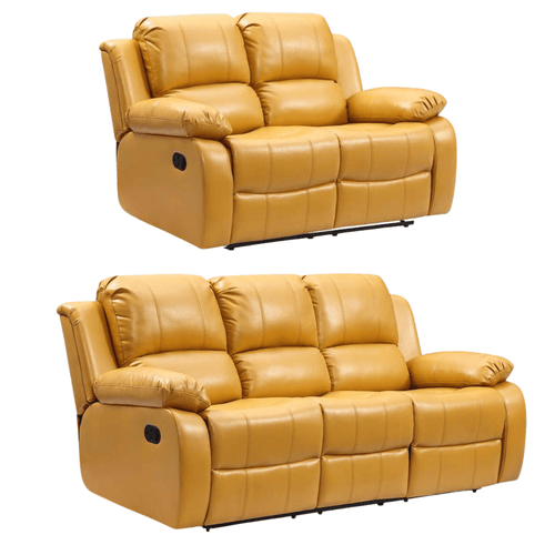 Valencia Mustard Leather Manual Recliner 3+2 Seater Sofa Set