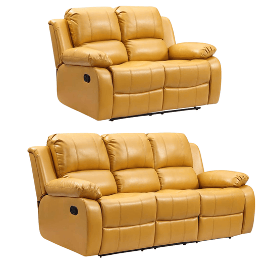 Valencia Mustard Leather Manual Recliner 3+2 Seater Sofa Set - Furniture Instore