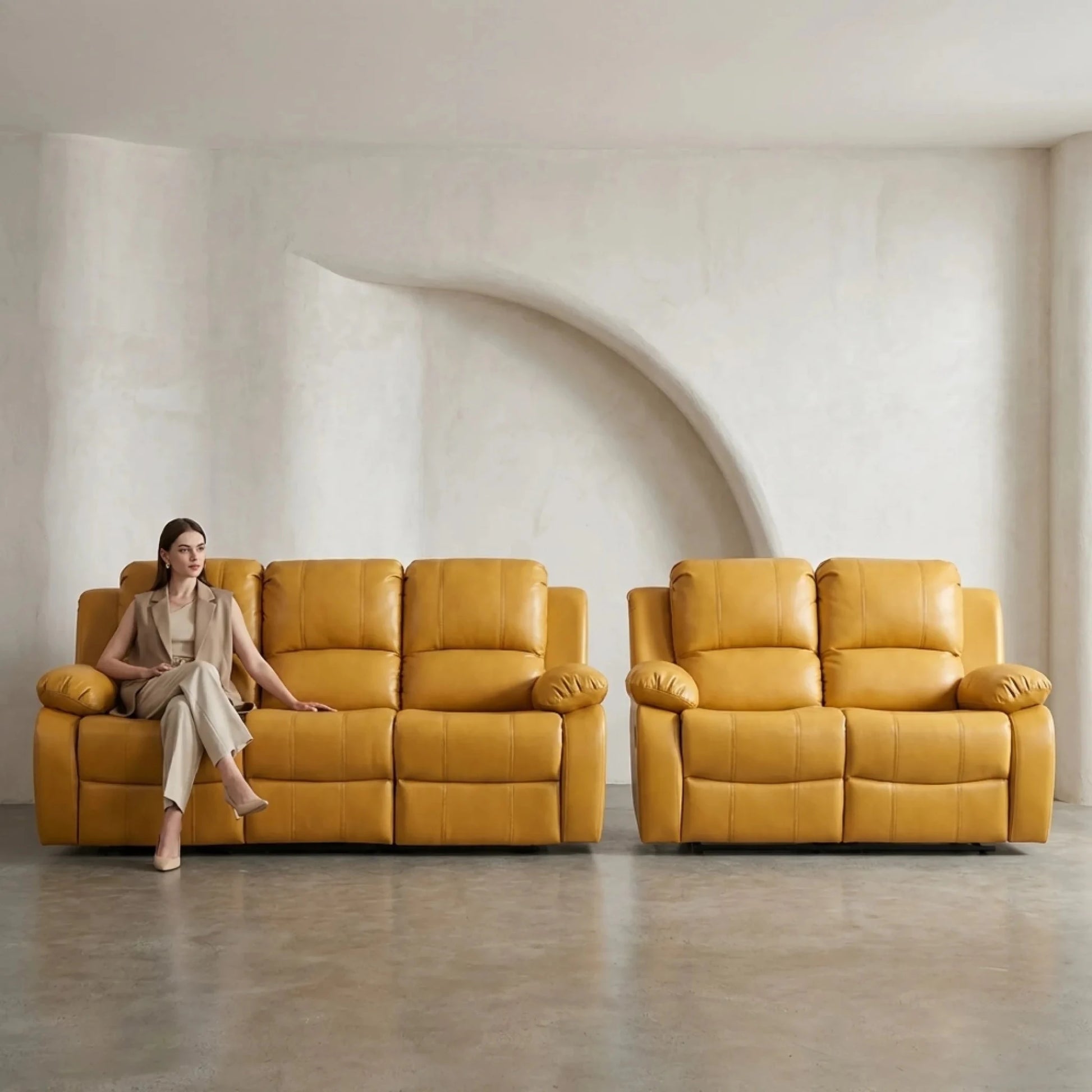 Valencia Mustard Leather Manual Recliner 3+2 Seater Sofa Set - Furniture Instore