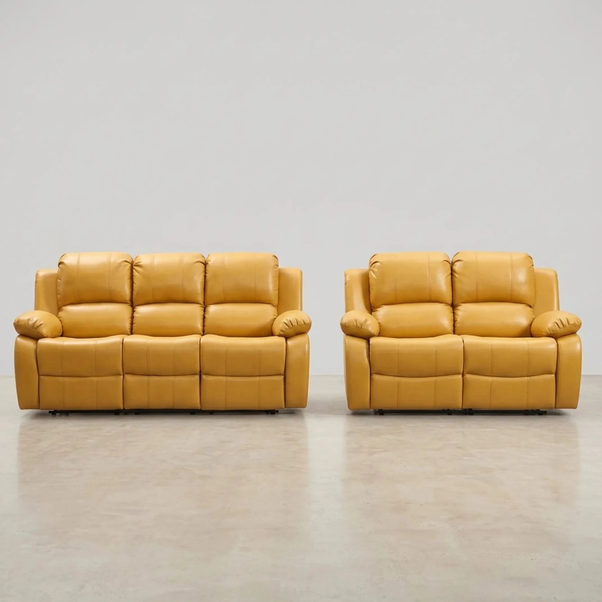 Valencia Mustard Leather Manual Recliner 3+2 Seater Sofa Set - Furniture Instore