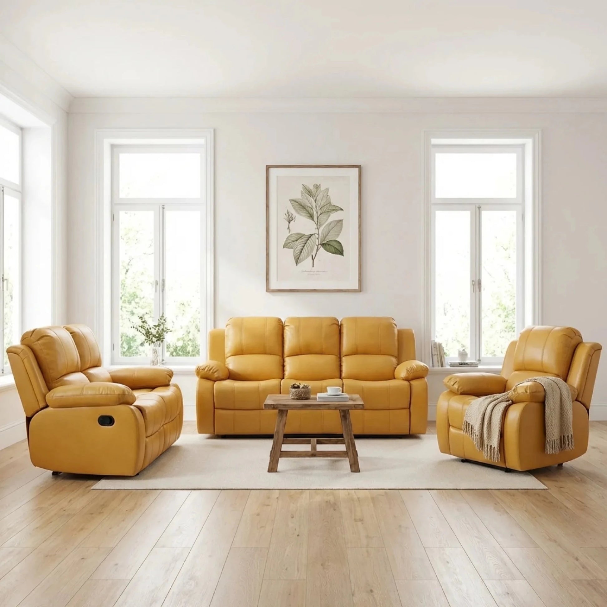 Valencia Mustard Leather Manual Recliner 3+2+1 Seater Sofa Set - Furniture Instore