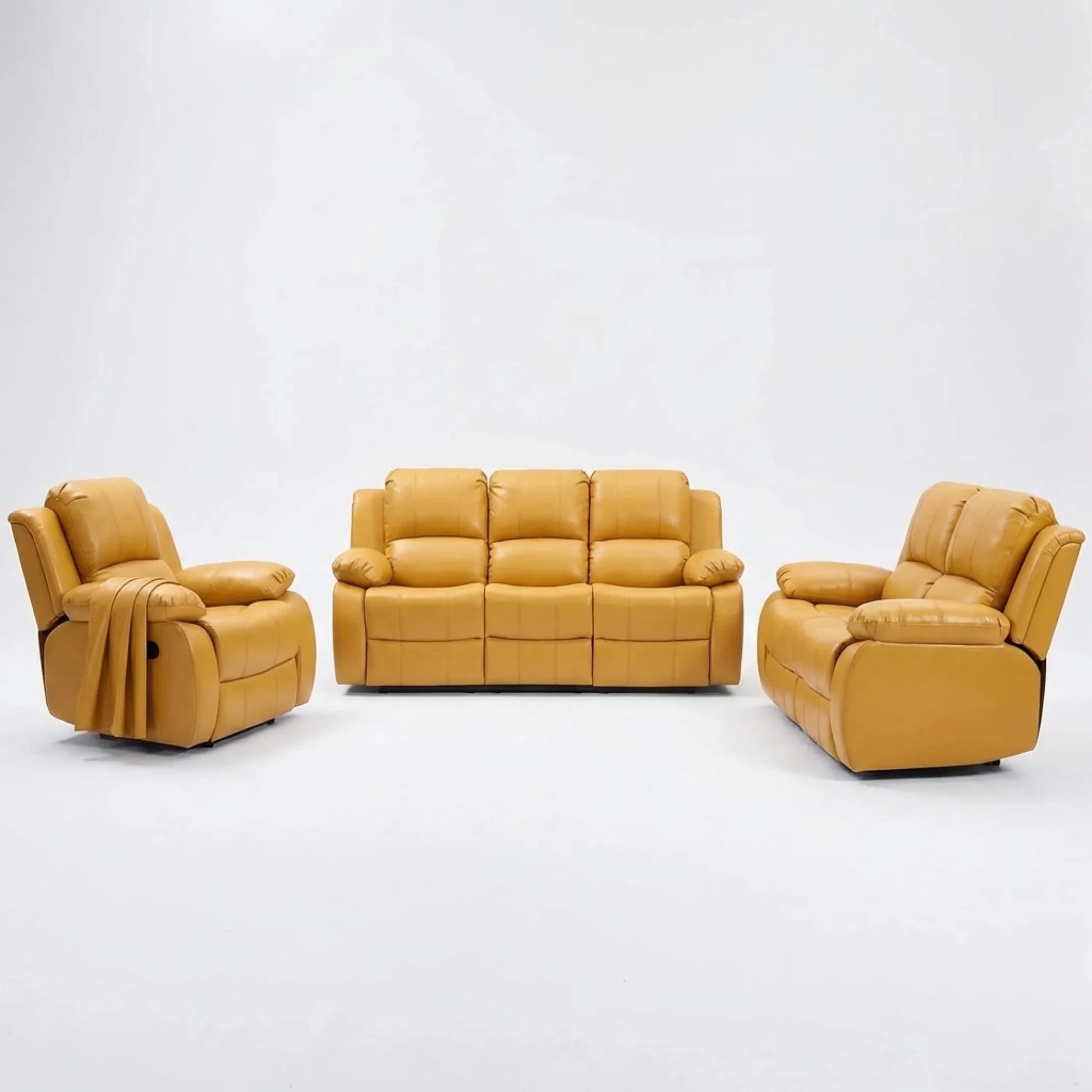 Valencia Mustard Leather Manual Recliner 3+2+1 Seater Sofa Set - Furniture Instore