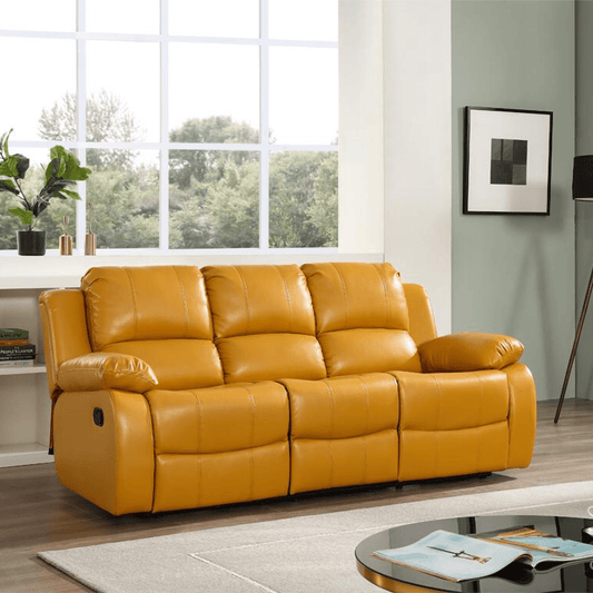 Valencia Mustard Leather Manual Recliner 3+2+1 Seater Sofa Set - Furniture Instore