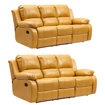 Valencia Mustard Leather Manual Recliner 3+3 Seater Sofa Set