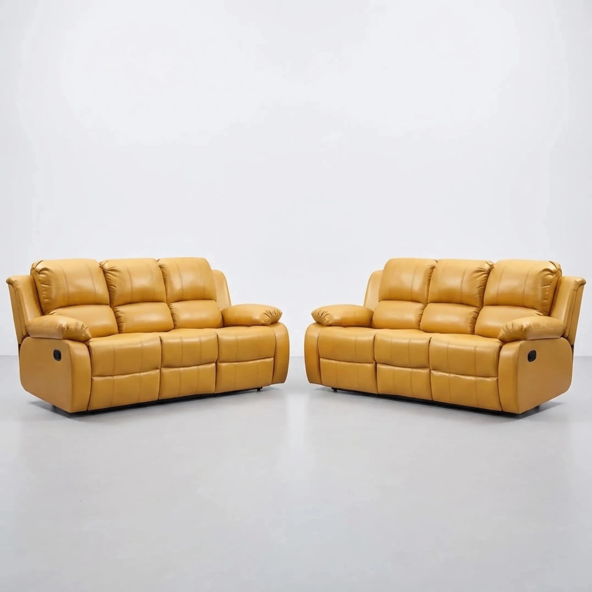 Valencia Mustard Leather Manual Recliner 3+3 Seater Sofa Set - Furniture Instore