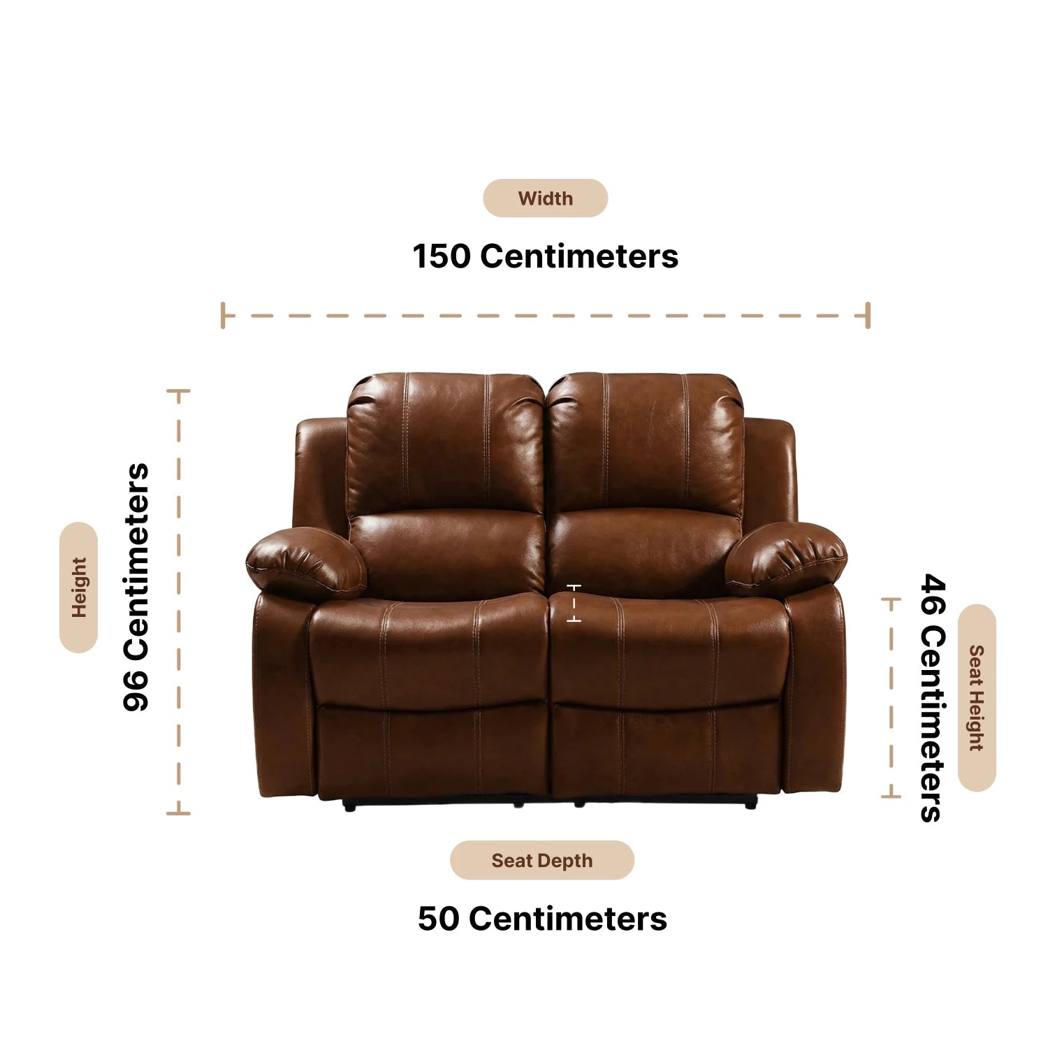 Valencia Tan Leather 2 Seater Manual Recliner Sofa - Furniture Instore