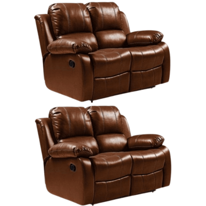 Brown leather recliner sofa set on a white background