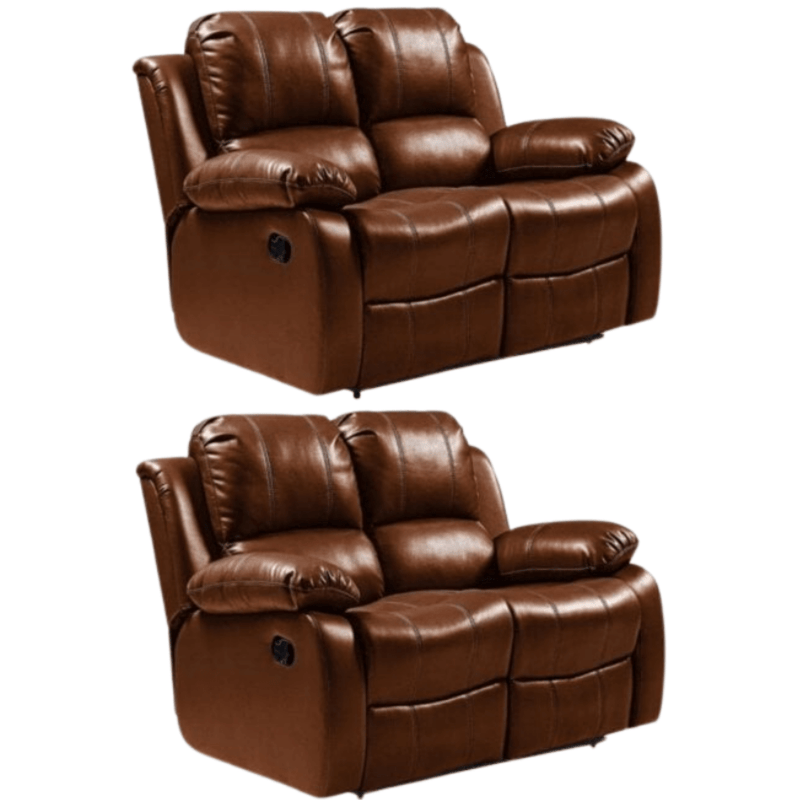 Brown leather recliner sofa set on a white background